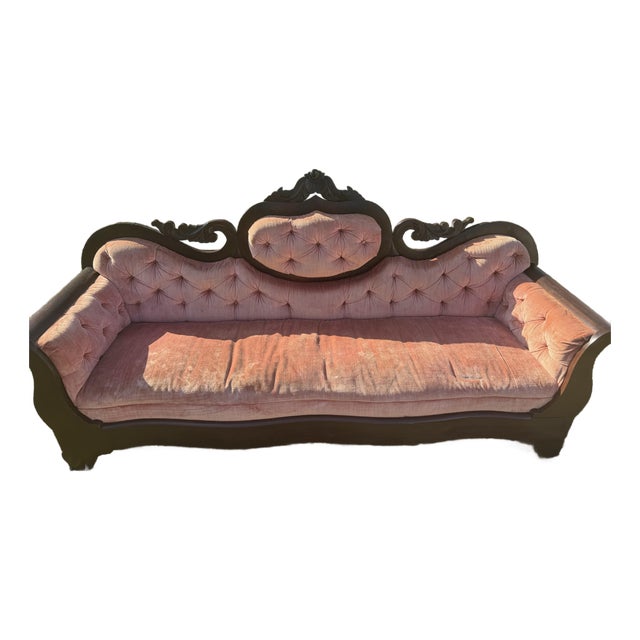 Pink Velvet Antique Victorian Sofa For Sale