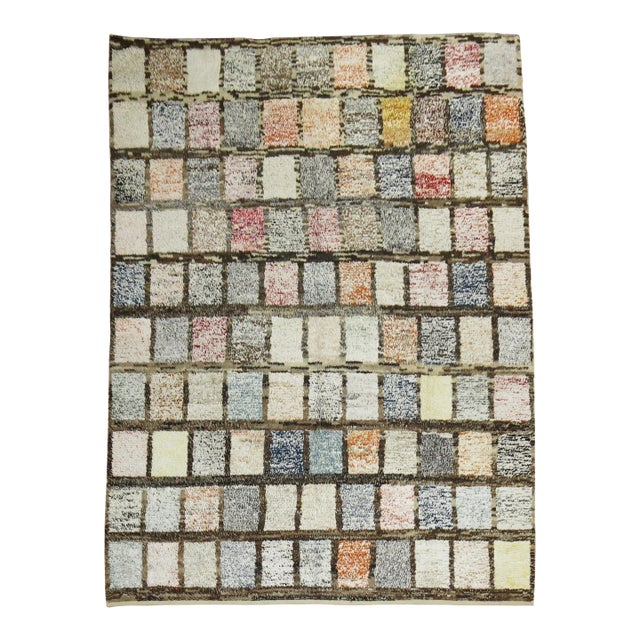 Zabihi Collection Turkish Tulu Multi Dimensional Box Design Rug For Sale