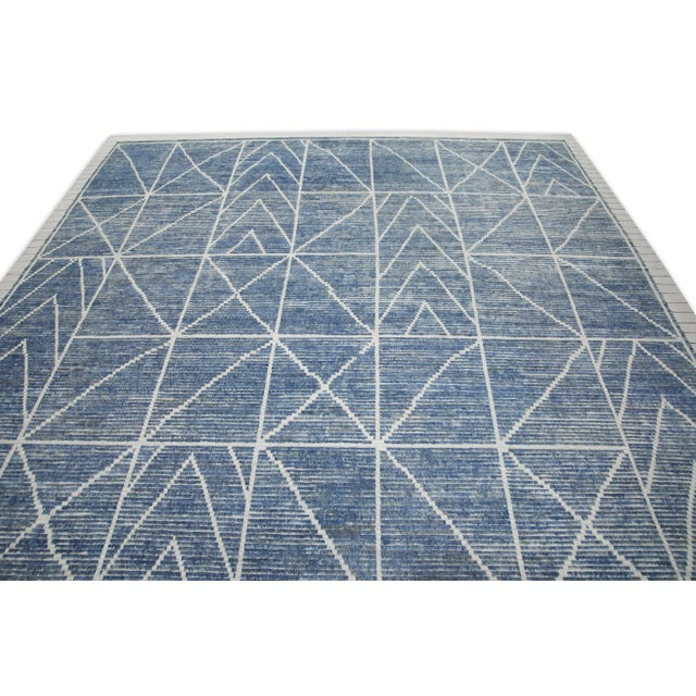 21st Century Modern Moroccan Style Wool Rug in Blue Design 9'1" X 12'5" For Sale - Image 4 of 8
