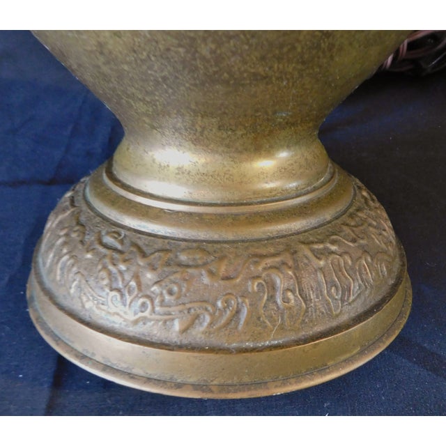 Early 20th Century Antique Chinese Asian Solid Brass Figural Foo Dog Table Lamp For Sale - Image 5 of 8