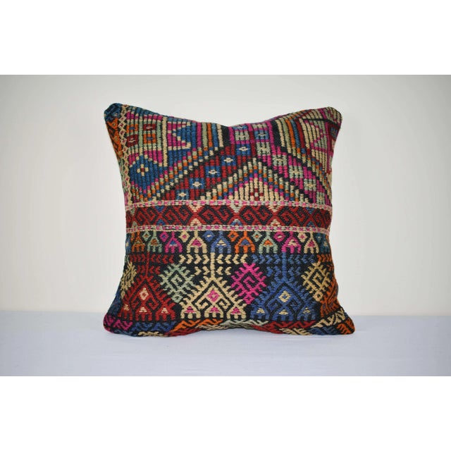 Shabby Chic Turkish Kilim Pillow Cover, Square Jajim Cushion Case 20'' X 20'' (50 X 50 Cm) For Sale In Philadelphia - Image 6 of 6