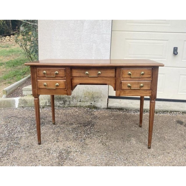 Louis XVI Style Flat Desk with 5 Drawers, 1890s For Sale - Image 5 of 9