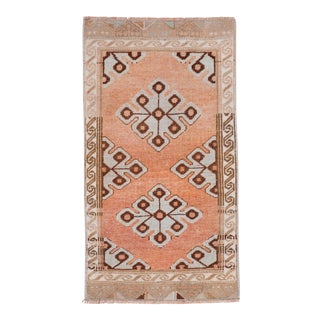 Distressed Orange Low Pile Turkish Hand Knotted Yastik Rug 1'6" X 2'8" For Sale