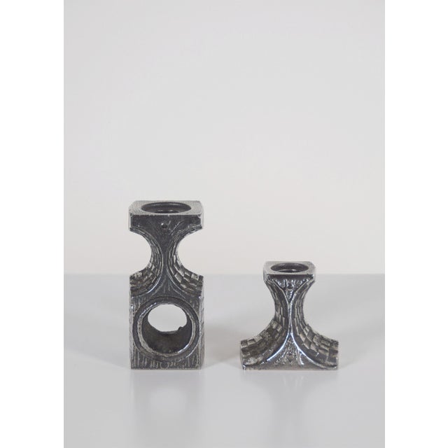 Set of Norwegian Brutalist candlesticks designed by Olav Joa in 1972. These are part of the Steel Art series and were...