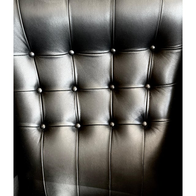 Mid 20th Century Hans Wegner A.P. Stolen Papa Bear Chair AP-19 & Ottoman Redone in Black Leather For Sale - Image 10 of 18
