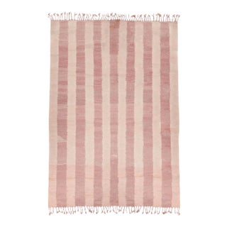 Double-Sided Dusty Rose and Light Pink Striped Wool Moroccan Flatweave Kilim Rug - 9x12 For Sale