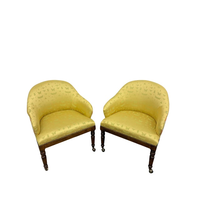 Elegant pair of Century Furniture Model 3277 “Gentleman’s” game chairs, featuring beautifully tailored upholstery, classic...