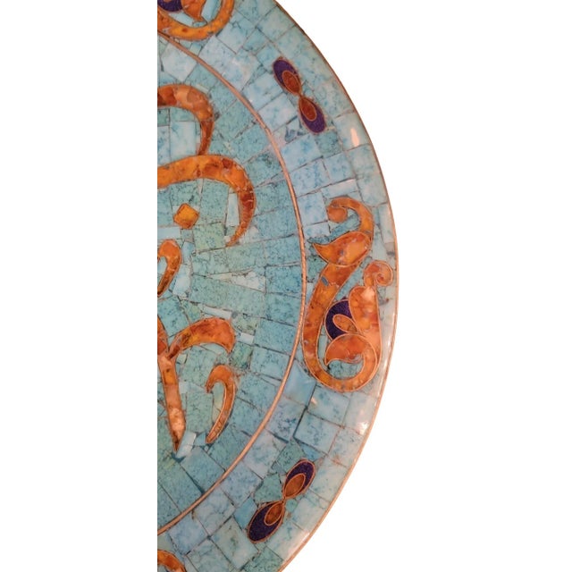 1920s 1920s Turquoise Agate Inlaid Lapis Lazuri Center Piece For Sale - Image 5 of 8