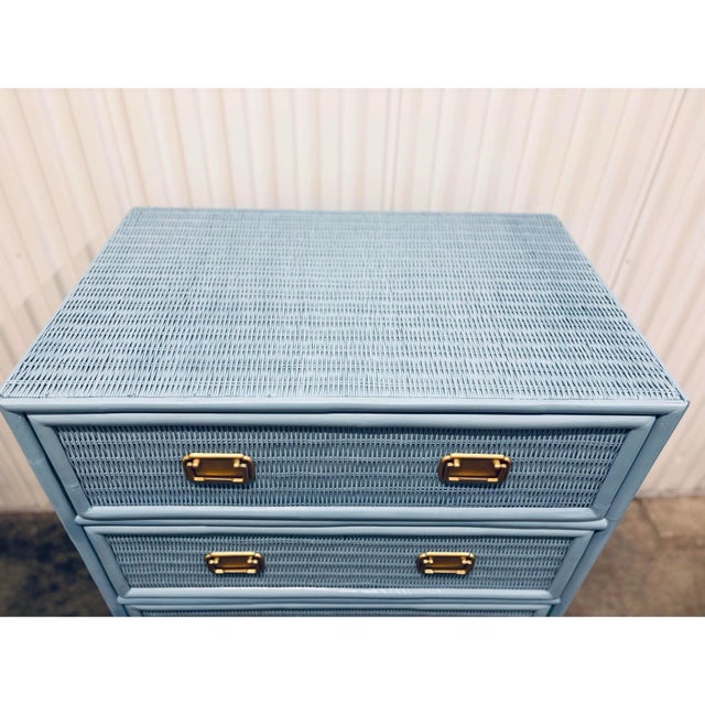 Wood Coastal Chic Rattan Wicker Dresser & Nightstand Set For Sale - Image 7 of 12