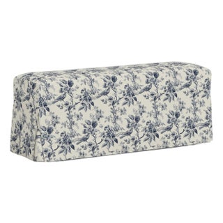Slipcover for Stoffer Home x Cloth & Company for Lindy Slipcover Dining Bench in Bird Toile Navy For Sale