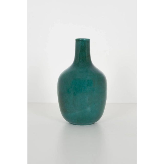 Early Fantoni Vase, ceramic with green glaze. [Signed underside Fantoni Italy with logo]
