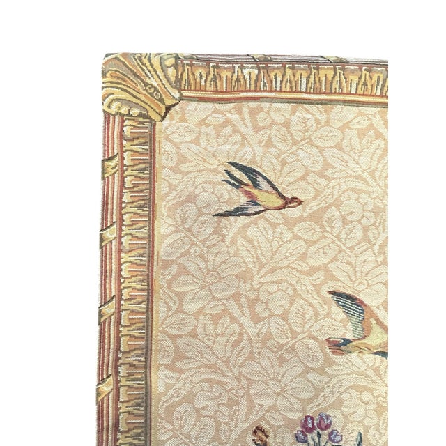 Mille Fleurs Belgium Wall Tapestry 28x77". Floral & Pedestal With Tassels For Sale - Image 4 of 8