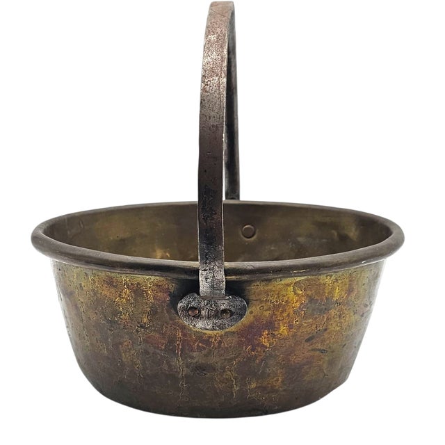 Antique Brass Hearth Bucket Coal Cauldron With Iron Handle, Farmhouse French Country, 13.5" For Sale - Image 4 of 13