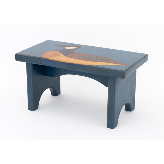 1990s American Folk Art Goose and Floral Motifs Polychrome Painted Pine Footstool For Sale - Image 5 of 9