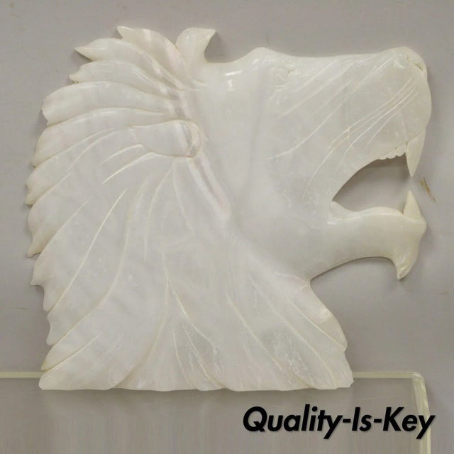 Vintage Italian Carved White Alabaster Lion Head Sculpture Statue Figure (B) For Sale - Image 11 of 11