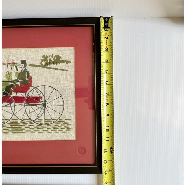 Pair of 1960s Framed Handmade Crewel Embroidery, Horses With Sleigh & Carriage For Sale - Image 16 of 18