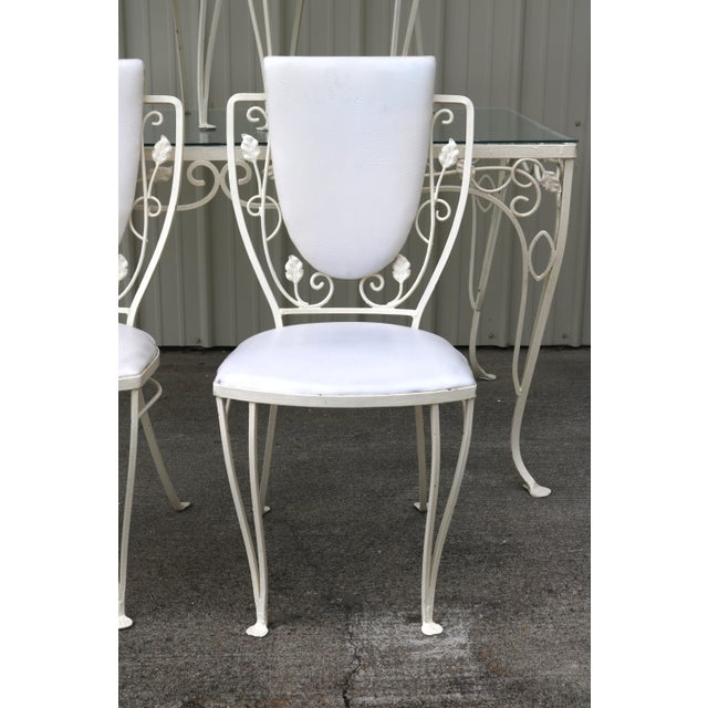 Mid-Century Modern Vintage John Salterini Style Wrought Iron & Glass Dining Table & 4 Wrought Iron Chairs For Sale - Image 3 of 13