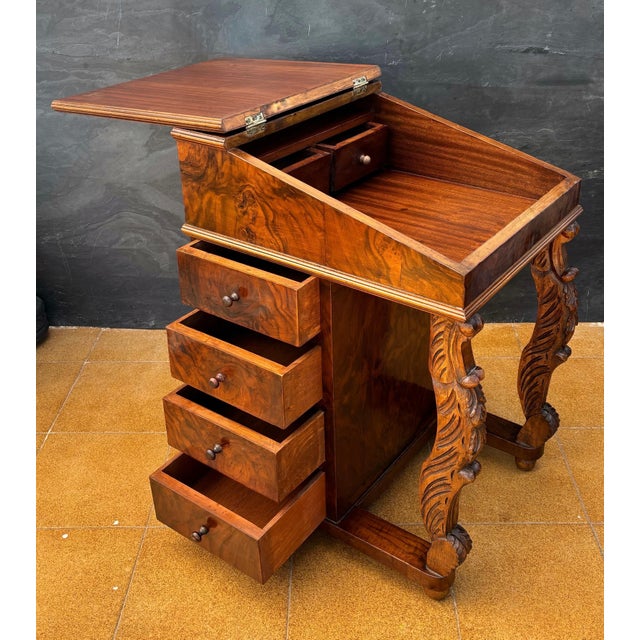 English Regency Revival Burr Walnut Davenport Desk, 20th Century For Sale - Image 9 of 11