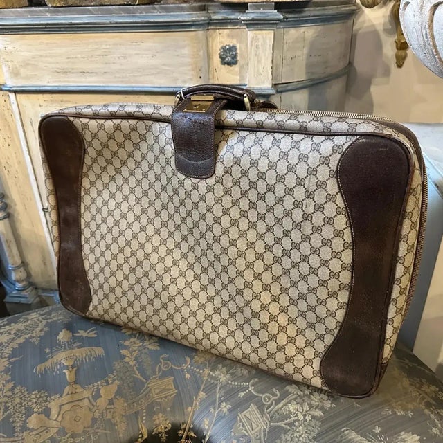 Vintage 1980s Gucci Iconic Gg Monogram Suitcase With Web Stripe For Sale - Image 12 of 13