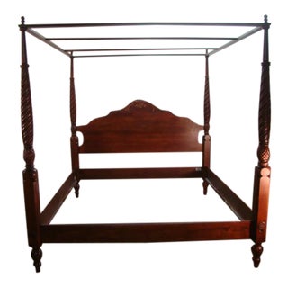 Ethan Allen British Collection Cherry King Size Canopy Bed For Sale