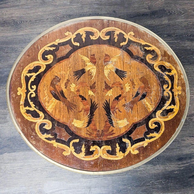 Brown Antique Marquetry Inlay Side Table With Drawer For Sale - Image 8 of 11