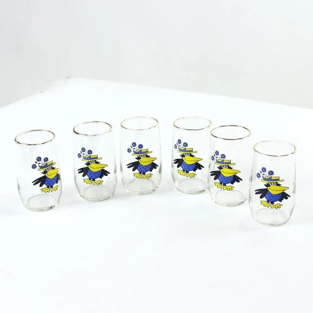 Blue Czechoslovakian Glasses with Pring and Gold, 1960s, Set of 6 For Sale - Image 8 of 8