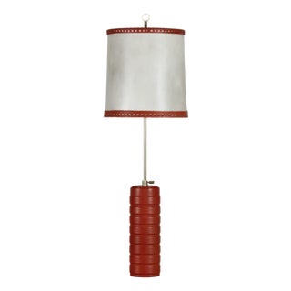 Large Scandinavian Modern Adjustable Table Lamp with Red Brown Color Leather, 1960s For Sale
