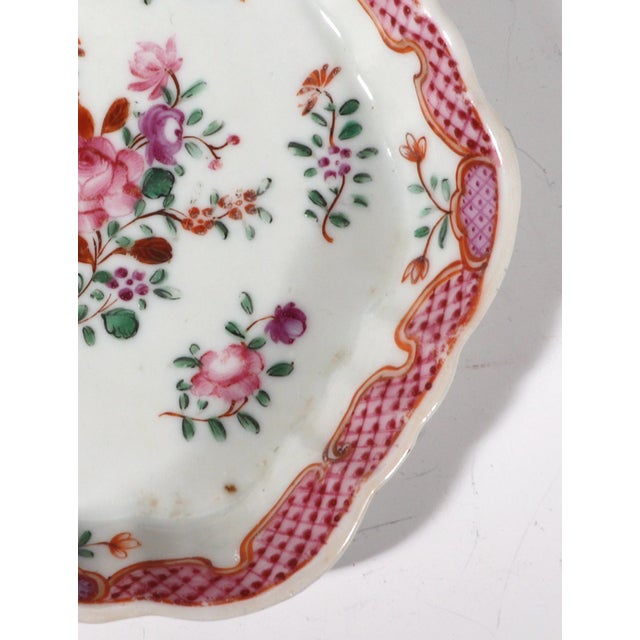 Ceramic Chinese Export Porcelain Famille Rose Teapot Stand With Puce Diaper Border, Circa 1775 For Sale - Image 7 of 12