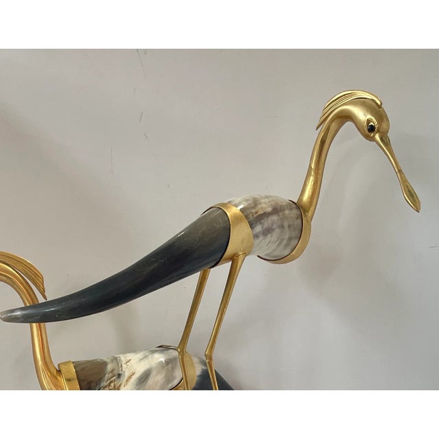 1970s Italian Perched Birds Sculpture With Natural Horns & Dore Bronze, Hauy Pouigo 34" For Sale - Image 5 of 12