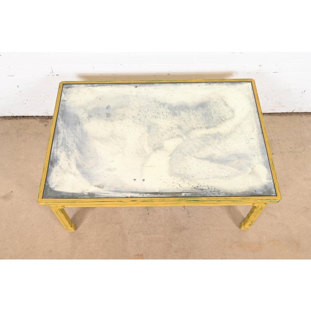Wood Baker Furniture Hollywood Regency Chinoiserie Yellow Lacquered Mirror Top Coffee Table, 1940s For Sale - Image 7 of 11