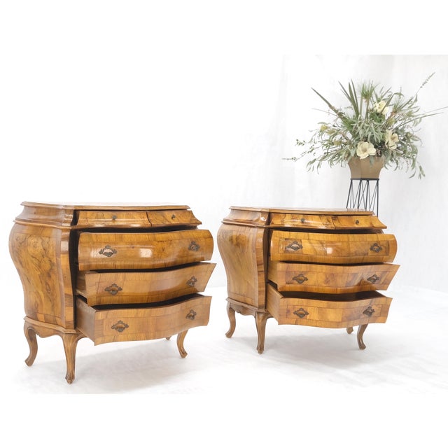 Pair of Italian Olive Burl Wood Patched Veneer Bombay Small Dresser Stands Table For Sale - Image 13 of 15