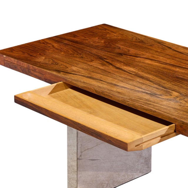 Roger Sprunger for Dunbar Mid Century Rosewood and Chrome Executive Desk For Sale - Image 9 of 11