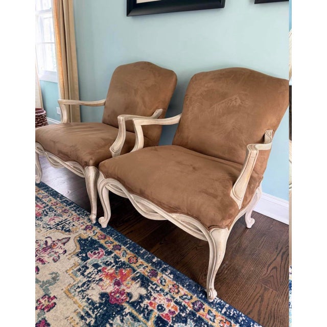 French 1990s French Louis XV Style Custom Pair of Paint Frame Fauteuils Lounge Chairs For Sale - Image 3 of 4