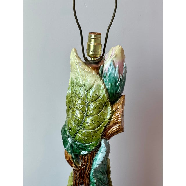 Ceramic Majolica Style Botanical Table Lamp For Sale - Image 7 of 13
