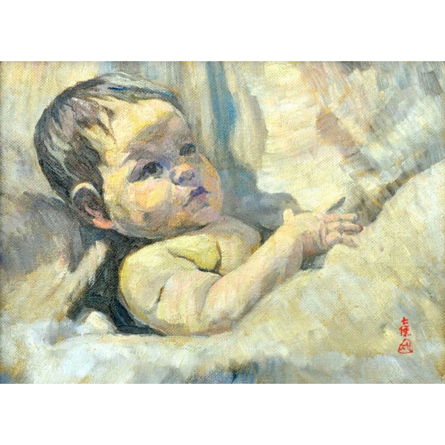 Calm resting baby by a Japanese/American San Jose, California artist circa 1920's in the style of Mary DeNeale Morgan...