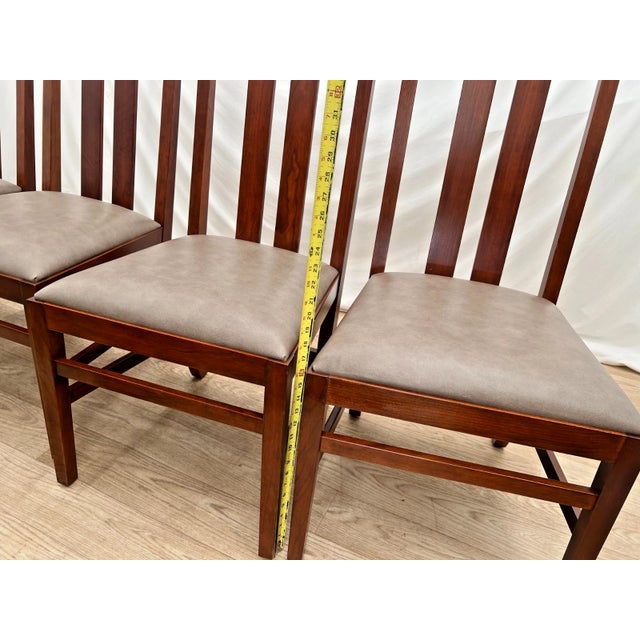 Brown Four Stickley Arts and Crafts Side Chairs Slat Back Leather Seats Solid Cherry For Sale - Image 8 of 14