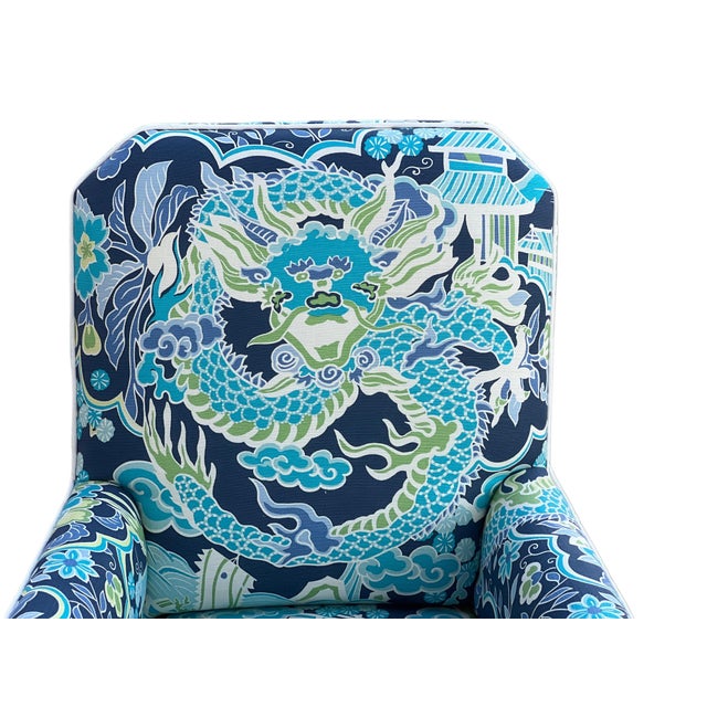 1980s 1980s Pair MCM CasaBique Ming Armchairs in Thibaut “Imperial Dragon” For Sale - Image 5 of 18