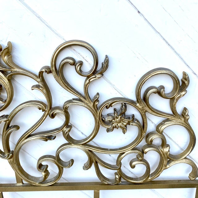 Hollywood Regency Rococo-Style Gold-Gilt Cast Metal Scrollwork Headboard French Style For Sale In Sacramento - Image 6 of 10