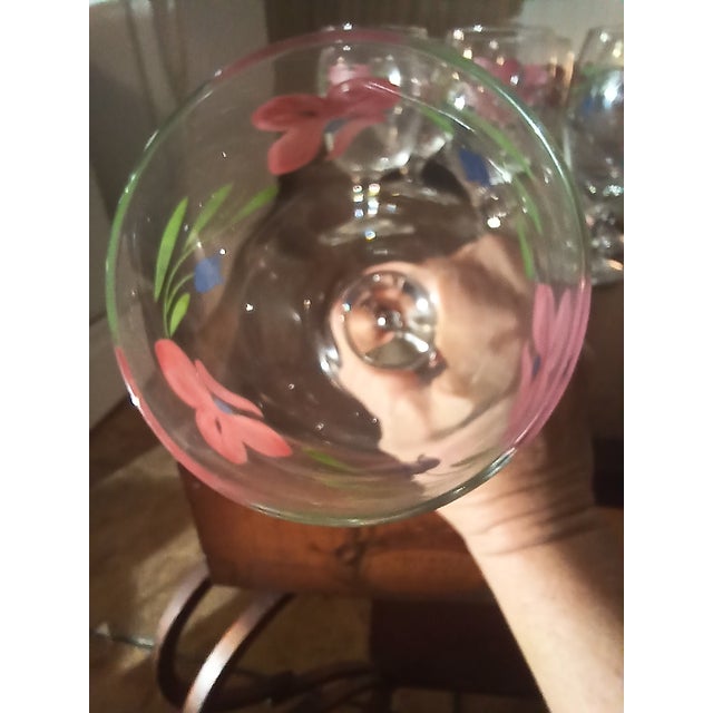 Libby's Glass Company hand blown and painted Poppies Crystal 16 oz. Goblets. Beautiful little pink flowers. These glasses...