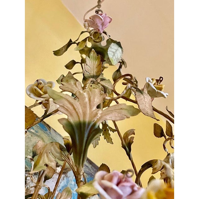 Porcelain Floral Roses Flower Chandelier, 1940s For Sale - Image 6 of 14