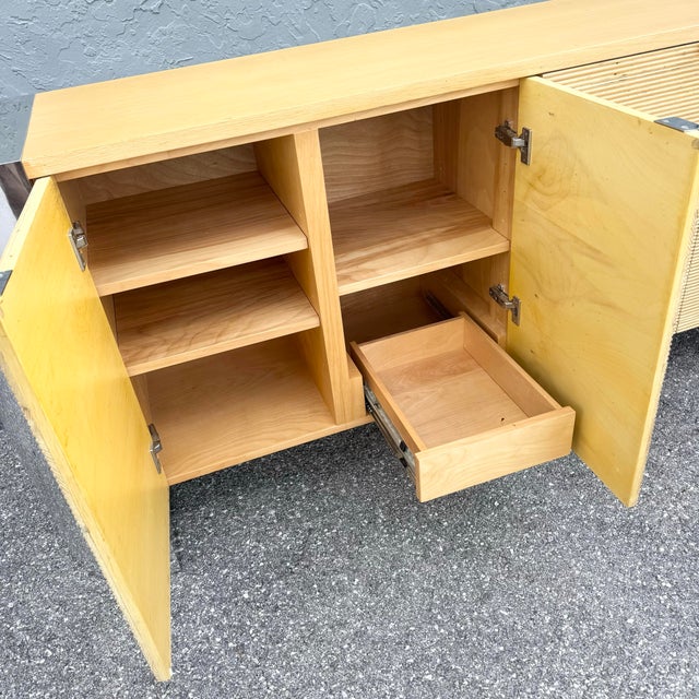 1980s Postmodern Chrome and Ribbed Wood Credenza For Sale - Image 5 of 12