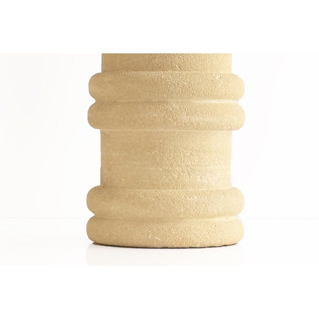 Cylindrical Table Lamp in Beige Hand-Carved Stone by Pierre-Albert Tormos, 1970s For Sale - Image 5 of 8
