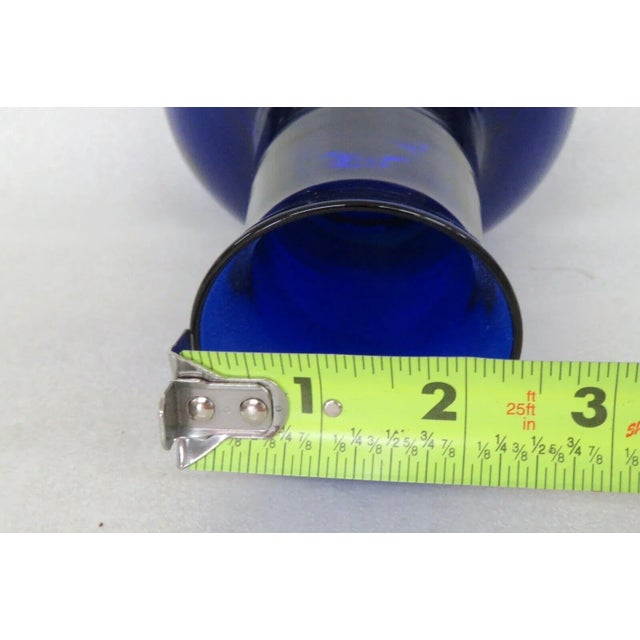 Glass Mid Century Cobalt Blue Glass Wide Bottle Vase For Sale - Image 7 of 11