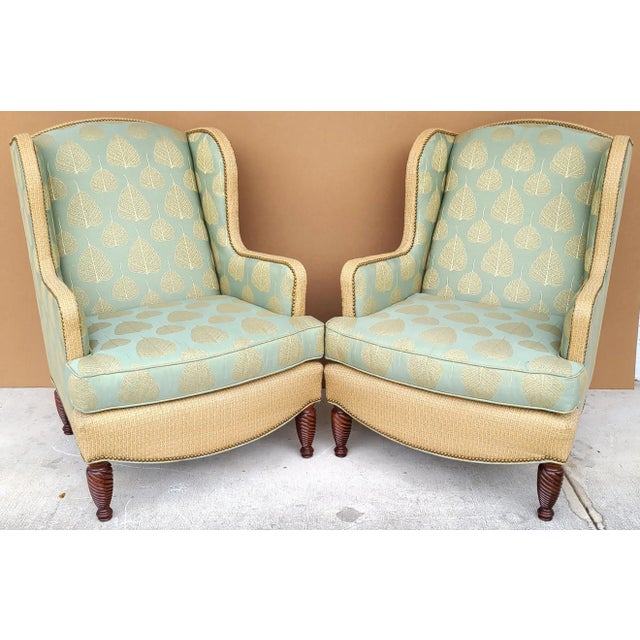 1990s Pair of Substantial Chippendale Wingback Armchairs by Hekman For Sale - Image 5 of 11