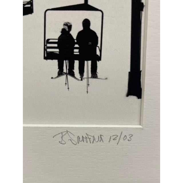 2000 - 2009 Black and White Ski Lift Signed and Dated 2003 Minimalist Winter Scene Matted Print For Sale - Image 5 of 8