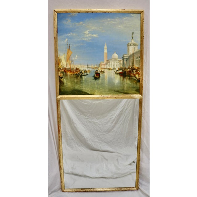 French Vintage Trumeau Mirror With View of Venice For Sale - Image 3 of 3