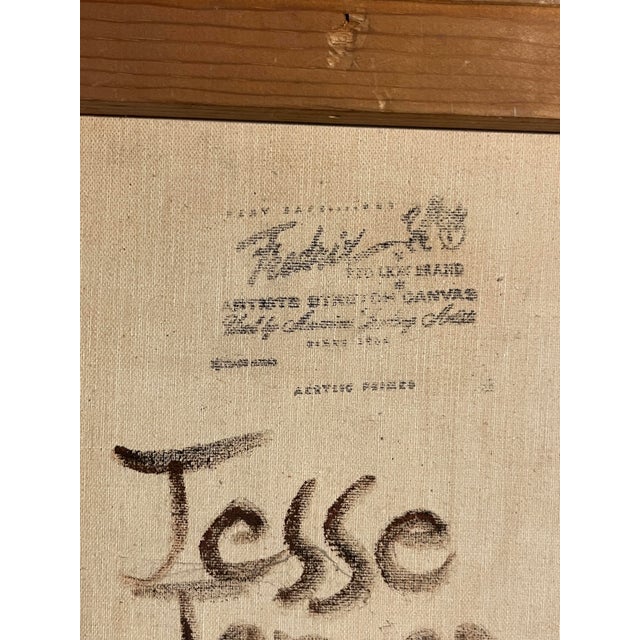 Textile 1969 Oil on Canvas Painting by Andrew William Vachon "Jesse James, the Studio" For Sale - Image 7 of 9