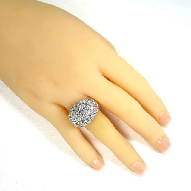 Vintage gold-plated domed crystal cocktail ring 1970s. 18K gold over sterling ring with pave-set clear crystals. A...