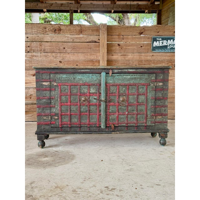 Early 20th Century-Anglo-Indian Painted Wood Cabinet With Iron Accents and Original Patina For Sale - Image 12 of 12