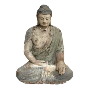 Chinese Rustic Wood Sitting Gautama Amitabha Buddha Statue